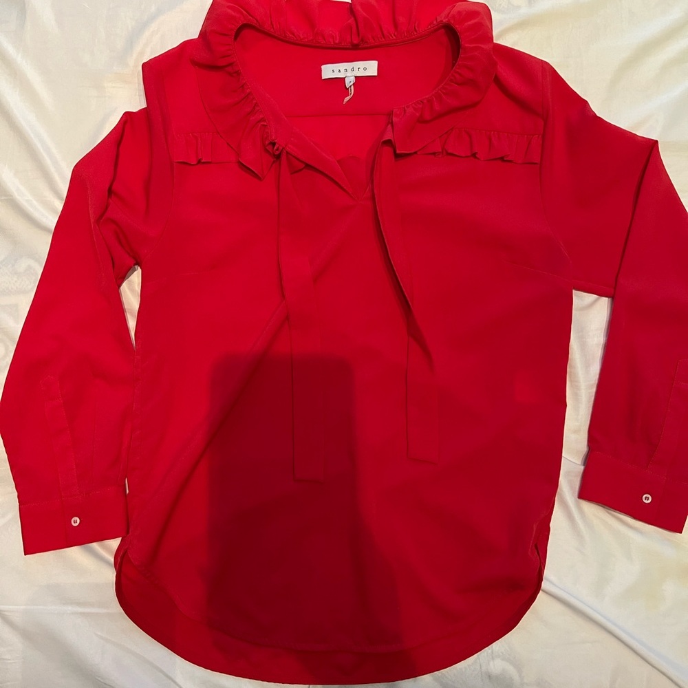 Sandro Red Blouse Vibrant Long Sleeve Top